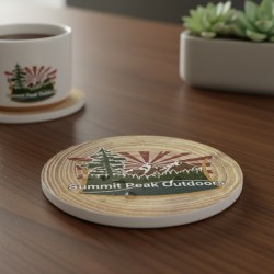ที่รองแก้วทรงกลมดูดซับน้ำ - ลายไม้เข้ม