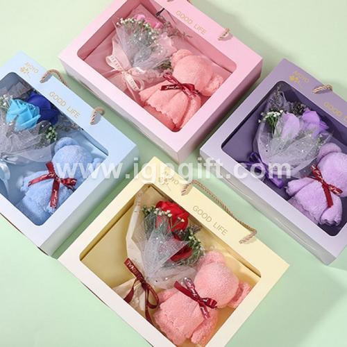 Bear Towel and Soap Flower Gift Set