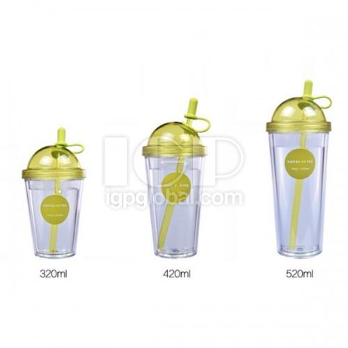 Double Layer Juice Milk Tea Cup with Straw
