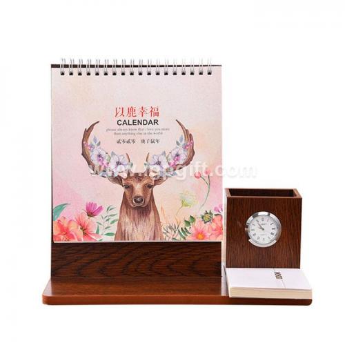 Creative wooden calendar with clock