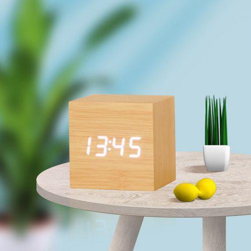 Multi-function Wooden Cube Alarm Clock
